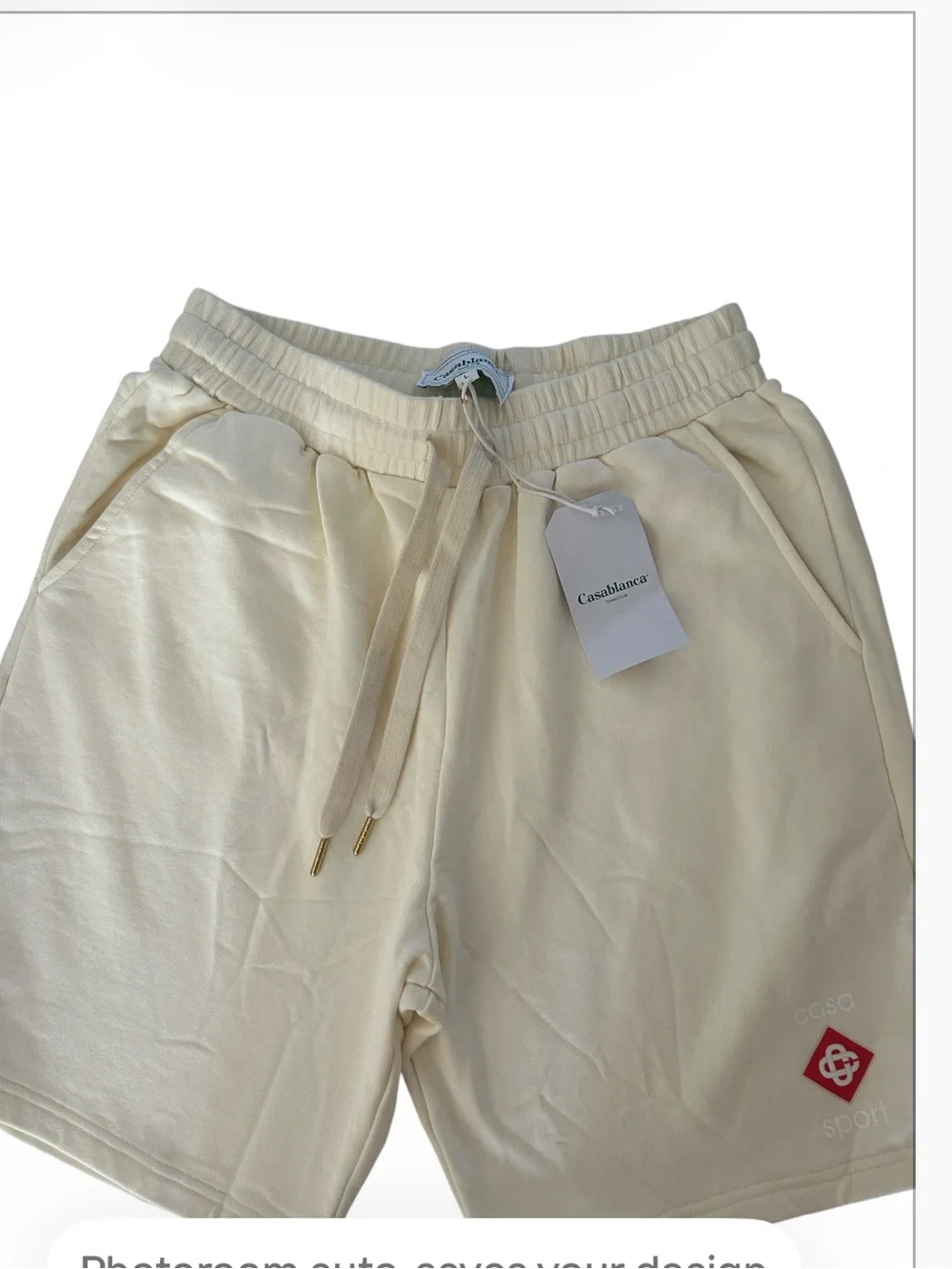 Casablanca Classic Cotton Sweat Shorts, Cream, Size Large, NEW with tags